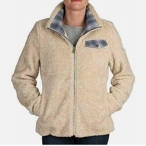 Pendleton Jacket Womens Sz M  Beige Fuzzy Sherpa Deep Pile Zip Pocket Fleece